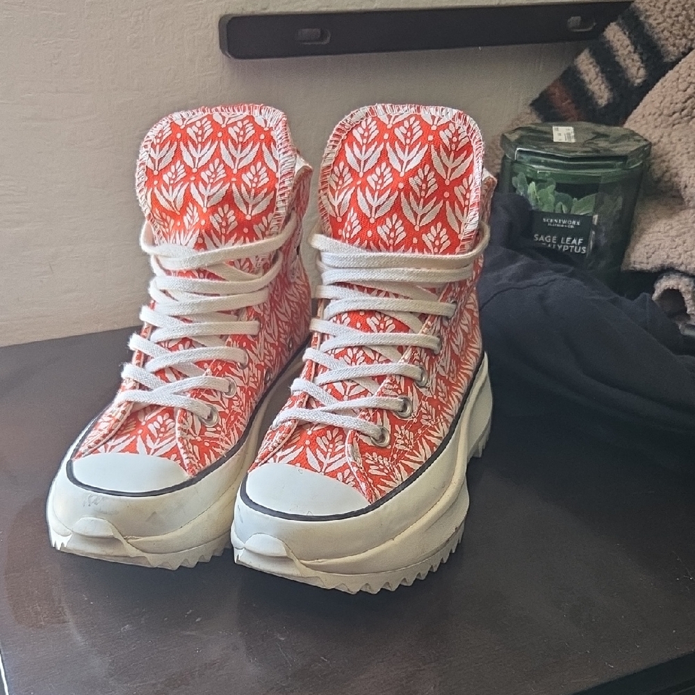 Converse Orange and White Patterned High-Top Sneakers